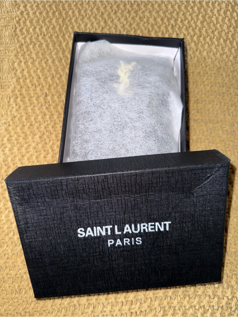 Yves Saint Laurent Black Chevron Leather Phone Crossbody  bag with Gold YSL Log.